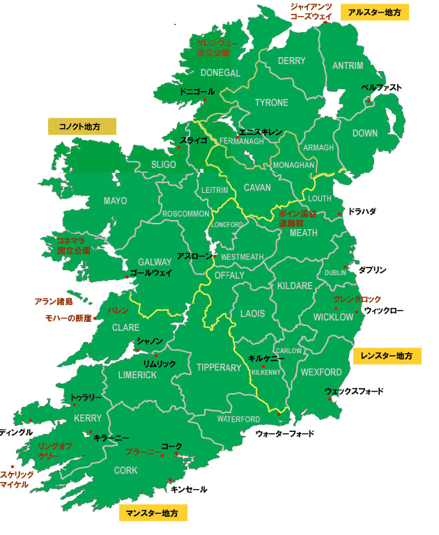 アイルランドの地図とカウンティー Inj Group